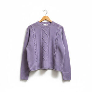Pastel Lavender Cable Knit Crewneck Sweater Size Small
